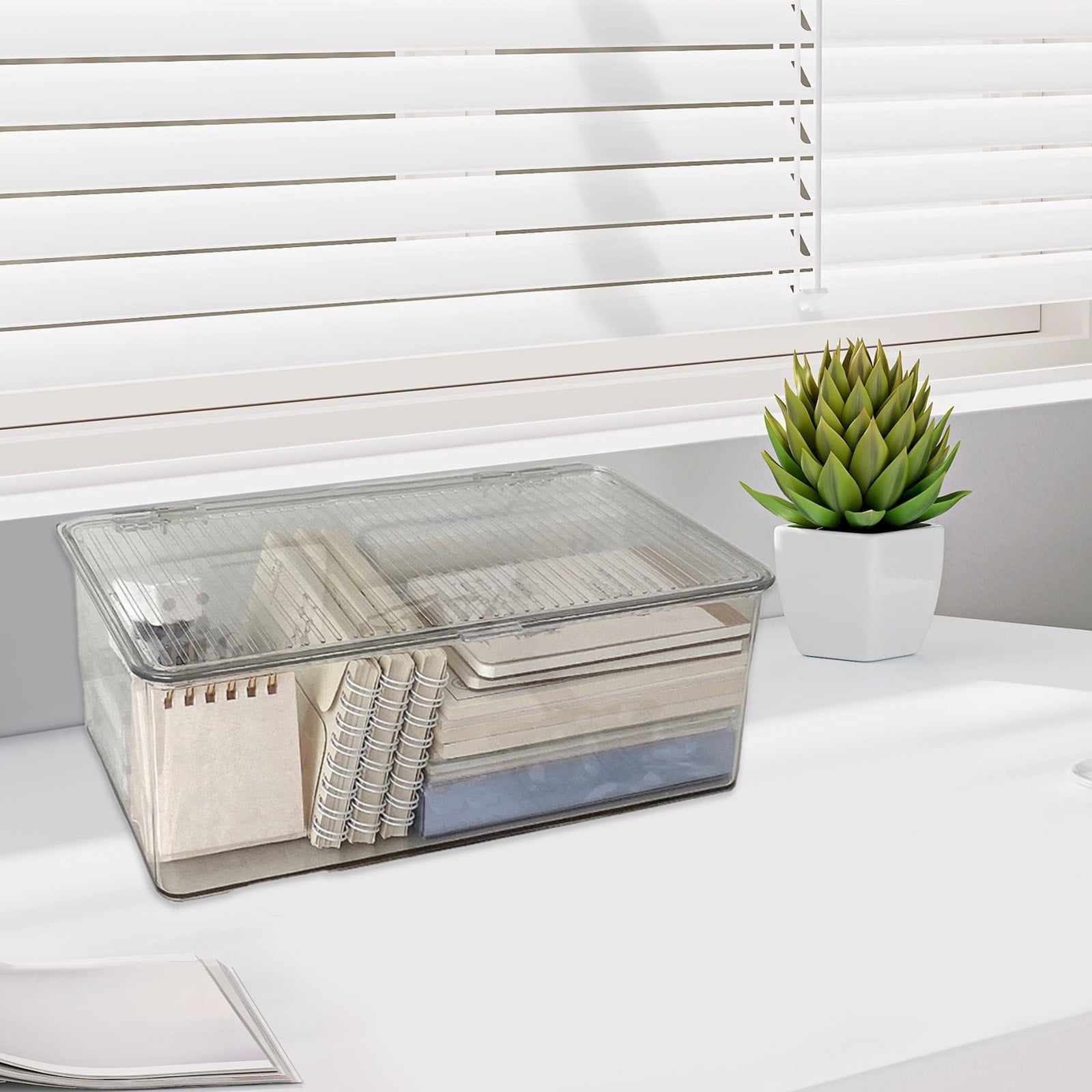 Small Stackable Storage Bins with Hinged Lid, Acrylic Organizer Box, Clear Storage Box, Cosmetic Case for Home, Office - Image 4