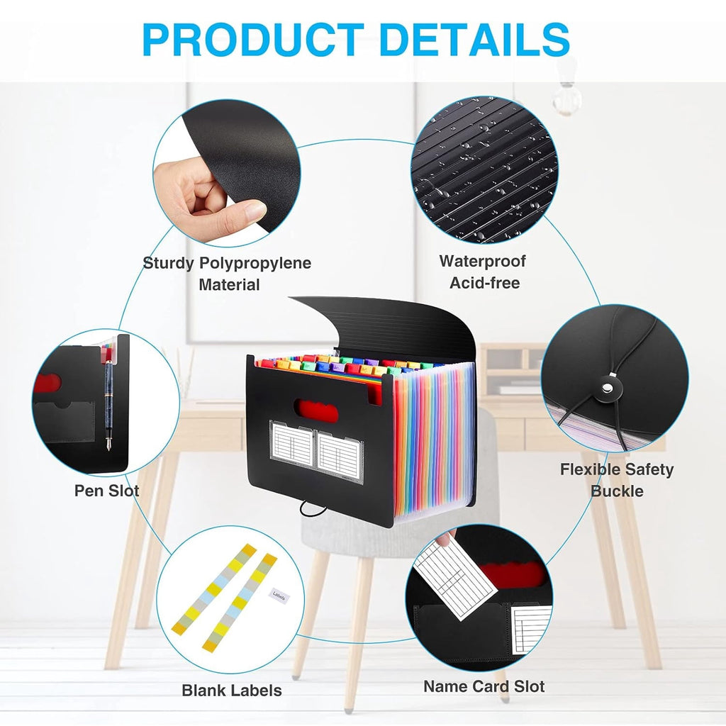 25 Pockets Expanding File Folder with Blank Labels, According File Organizer with Expandable Cover, Desktop Accordion... - Image 5