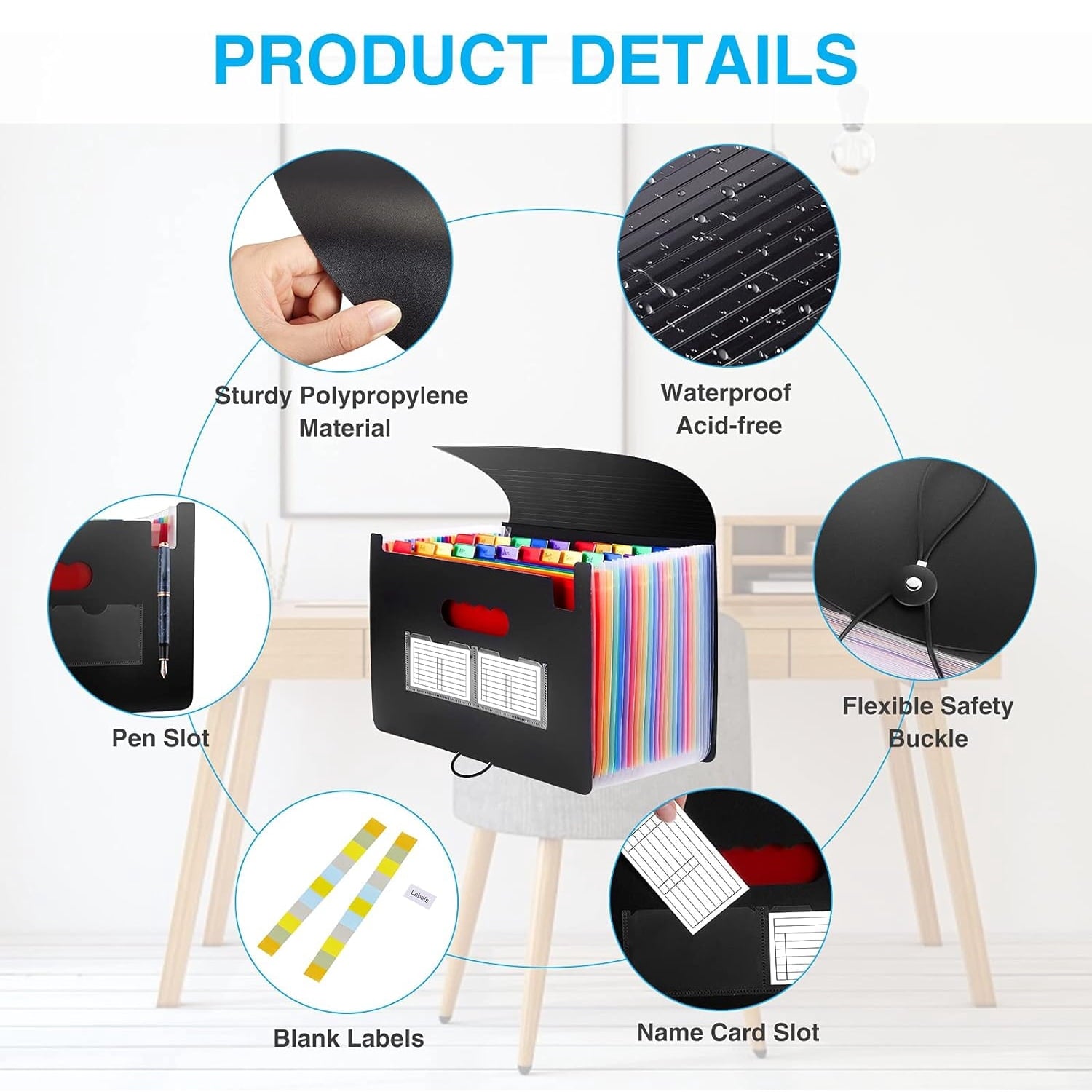 25 Pockets Expanding File Folder with Blank Labels, According File Organizer with Expandable Cover, Desktop Accordion... - Image 5