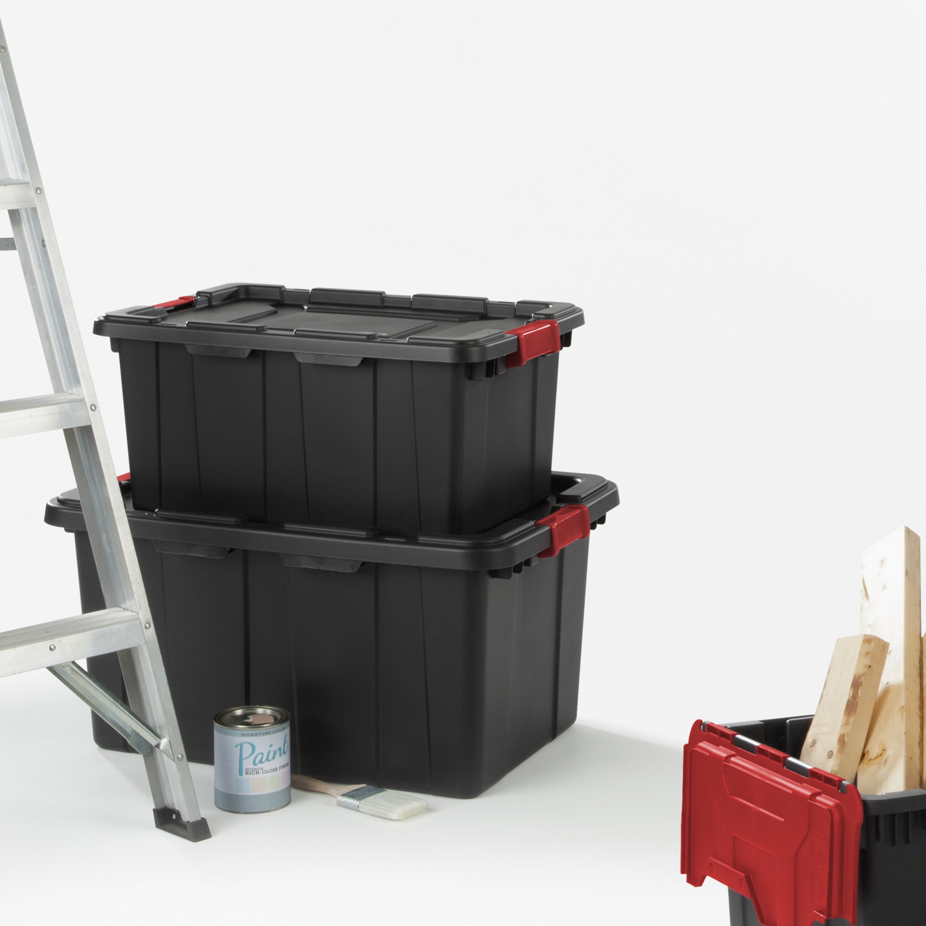 Large Storage Bin, 27 Gallon Rugged Industrial Plastic Storage Tote with Latch Lid, Black, 4 Pack - Image 5