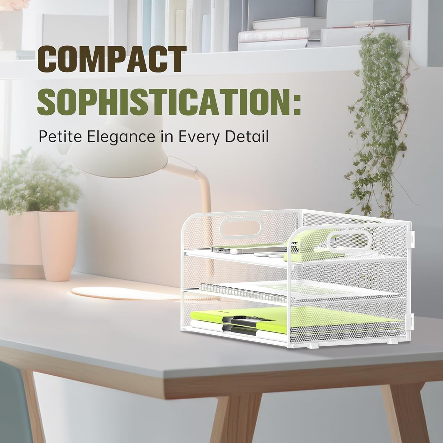 3 Tier Paper Tray Organizer, Mesh Desktop File Organizer with Handles - Image 3