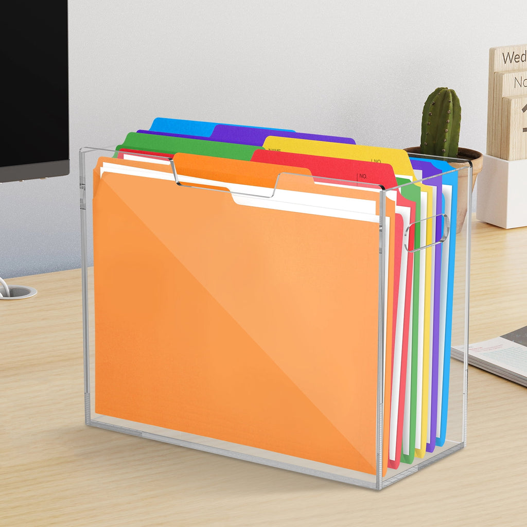 Acrylic File Folder Organizer, Clear Hanging File Organizer Box for Letter Size, Desktop File Holder with Handles, Sl... - Image 5