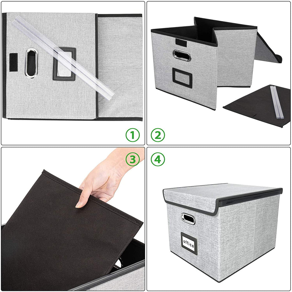 Gijjgole Collapsible Portable File Organizer Box with Lids, Linen Hanging Filing Storage Boxes with Plastic Slide (Gray) - Image 4