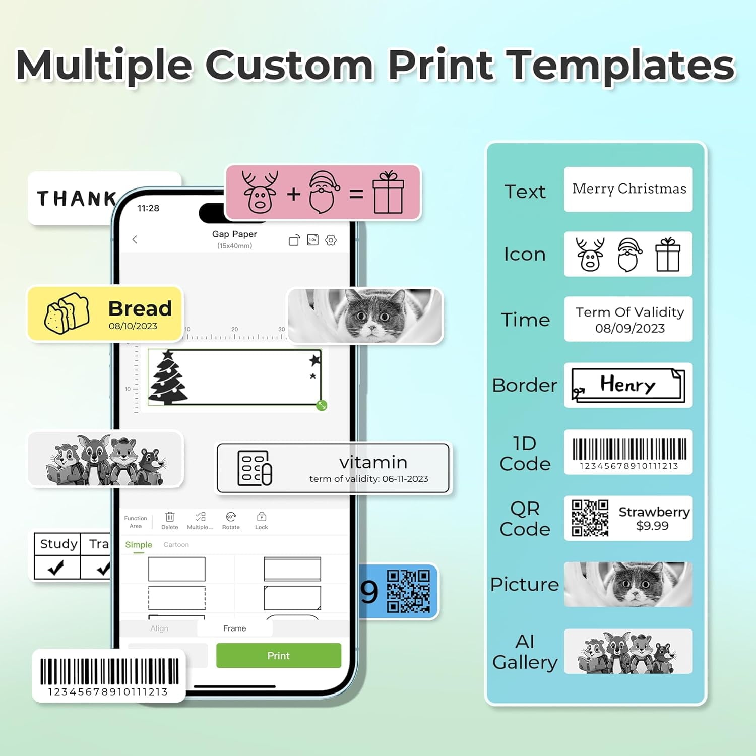 with Tape, Bluetooth Printer, Wireless Mini s with Multiple Templates for School Office Home, Black - Image 3