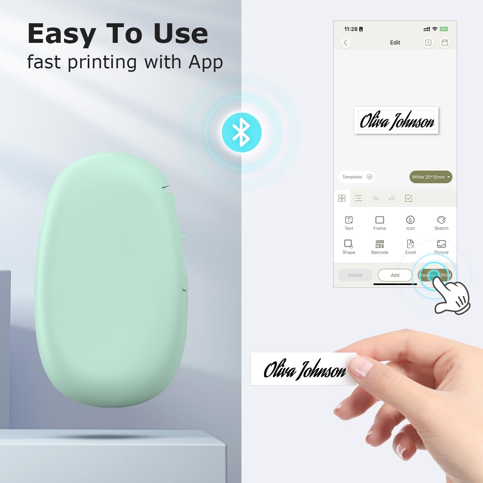 Bluetooth Label Maker Machine with Tape, Versatile App with 35 Fonts and 1k+ Icons, Green - Image 3