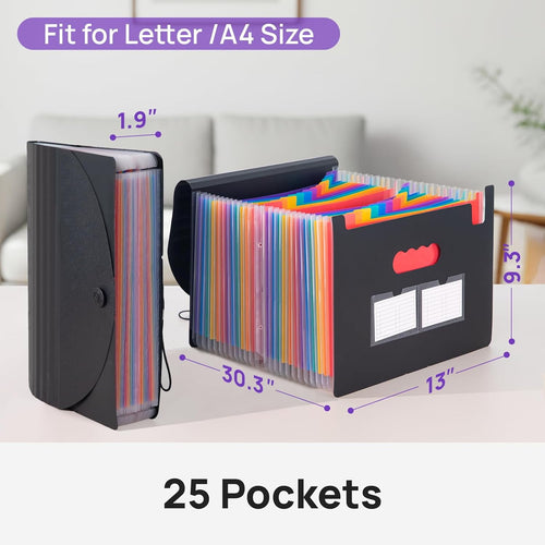 24 Pockets Expanding File Folder with Blank Labels, According File Organizer with Expandable Cover, Desktop Accordion... - Image 2