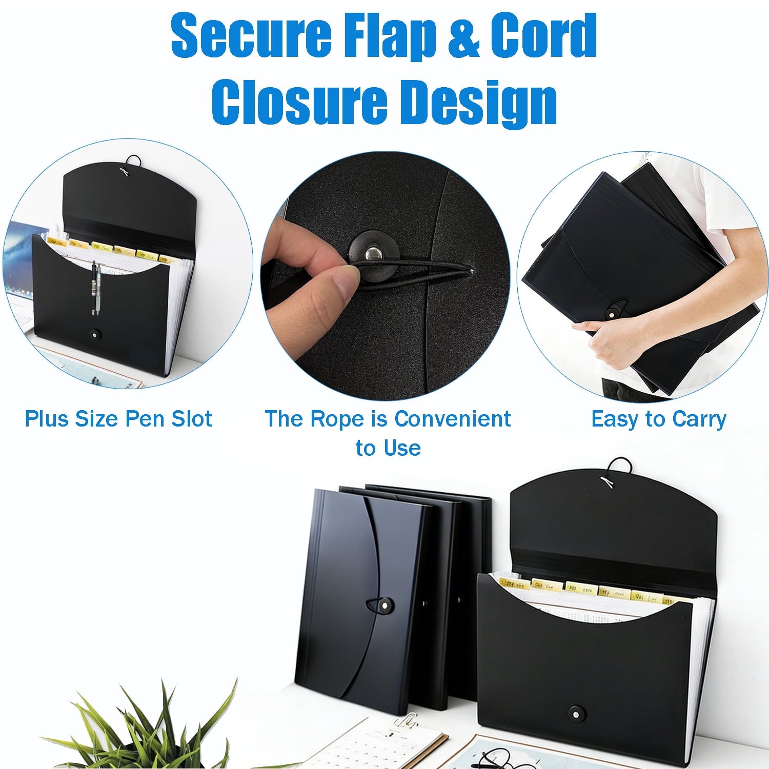 2 Pack Expanding File Folder, 7 Pockets Accordion File Organizer for A4/Letter Paper, Receipts, Bills, Labels Included,  Black - Image 4