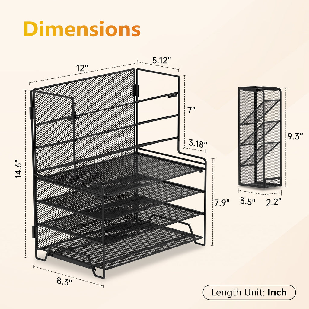 7-Tier Metal Mesh Desk File Organizer with 4 Pen Holder, Paper Organizer, Black - Image 2