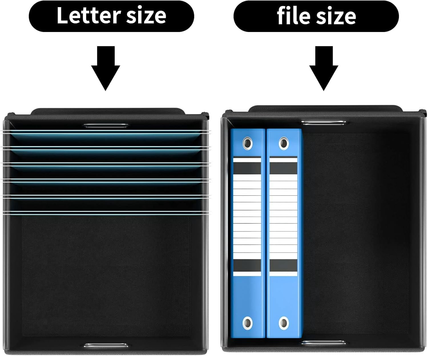 Upgraded Portable File Organizer Box, Large Linen Hanging Office Document Storage Box with Lid-Black 1 pack - without folders - Image 3