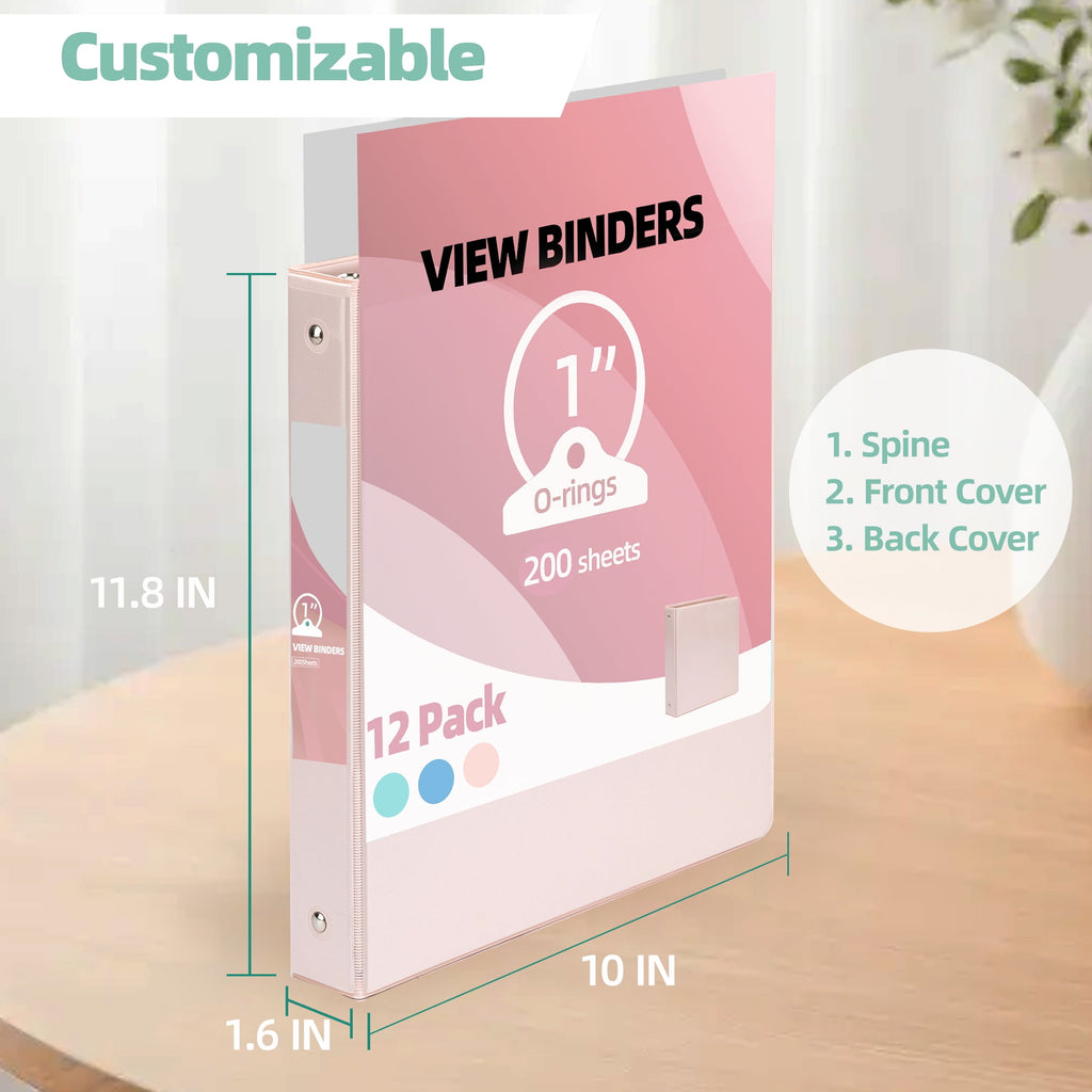 Deli 3 Ring Binders,1" Economy Round Ring View Binders with 2 Interior Pockets for Office,Home, and School Use,200 Sheets, 12-Pack (Mixed Co - Image 4