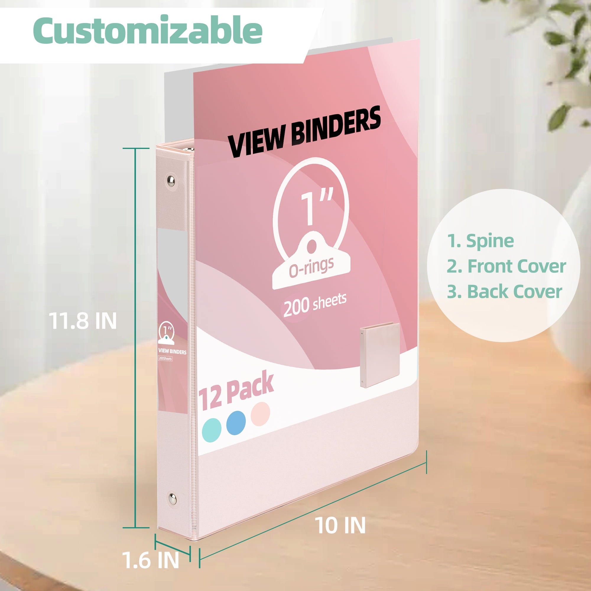 Deli 3 Ring Binders,1" Economy Round Ring View Binders with 2 Interior Pockets for Office,Home, and School Use,200 Sheets, 12-Pack (Mixed Co - Image 4
