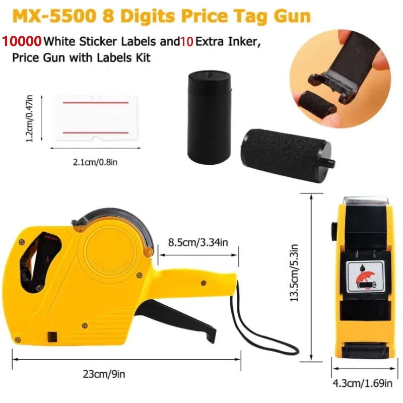 8 Digits Price tag Gun with 10000 Sticker Labels and 10 Ink Refill, Label Maker Pricing Gun Kit Numerical Tag Gun for... - Image 3