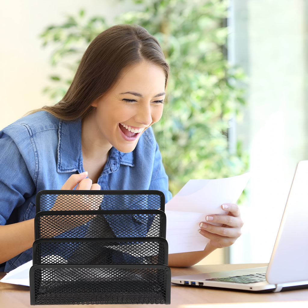 Metal Mesh Desktop Organizer File Folder Letters Magazine Holder for Home Office (Black) - Image 2