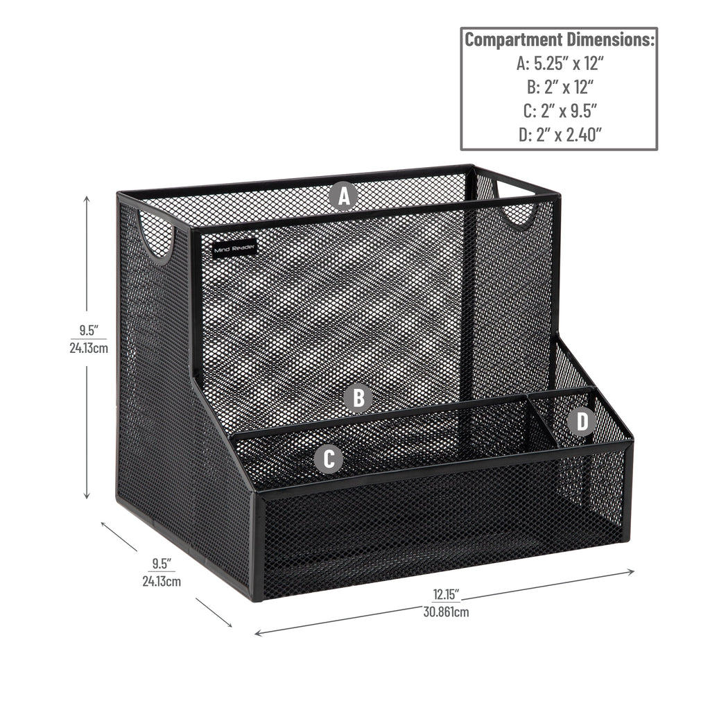 Desktop Organizer, Vertical File Storage, Letter Size, Office, Metal, Black - Image 3