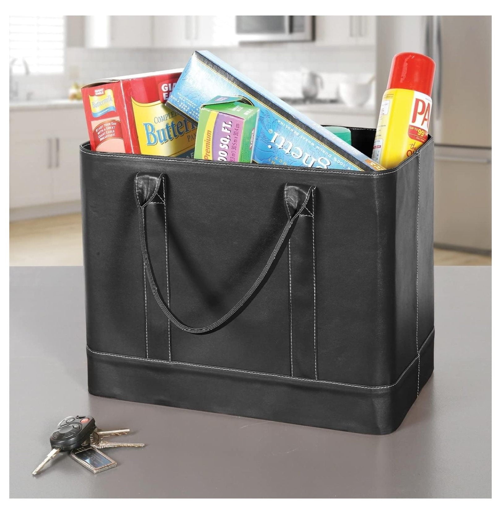 File Organizer Tote Bag - Portable Document Holder Box with Handle, Black Vegan Leather, Home & Office Storage, Legal... - Image 6