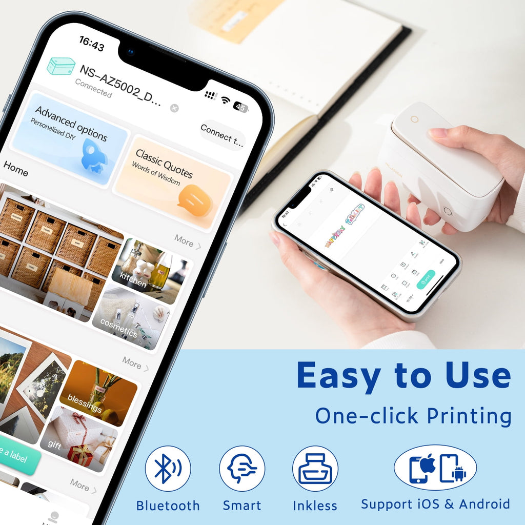 NUSIGN Label Maker Machine with Tape, Portable Bluetooth Label Printer, Wireless & Rechargeable Sticker Mini Label Makers with Multiple Temp - Image 4