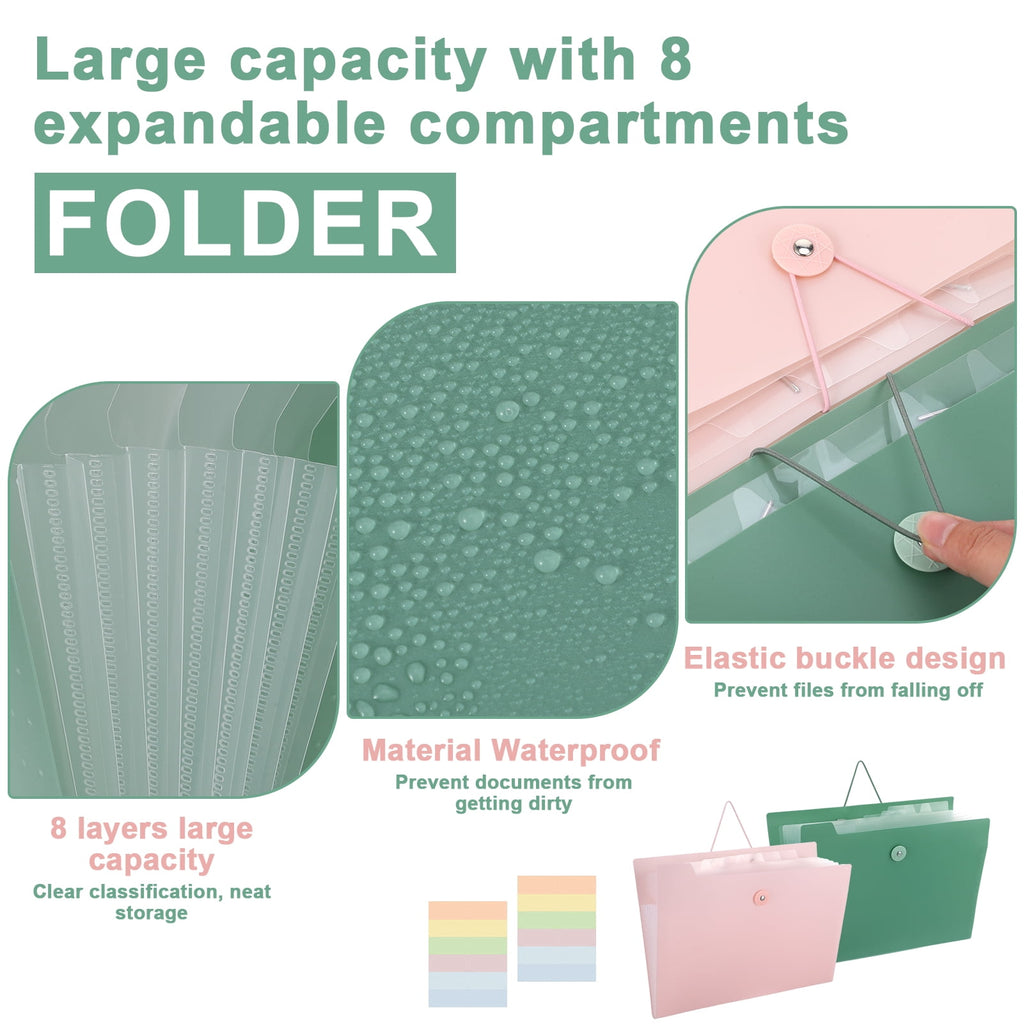 2 Pack Accordion File Organizer with Pockets, 8 Pockets Expandable File Folder, Portable Expandable Folders with Elas... - Image 5
