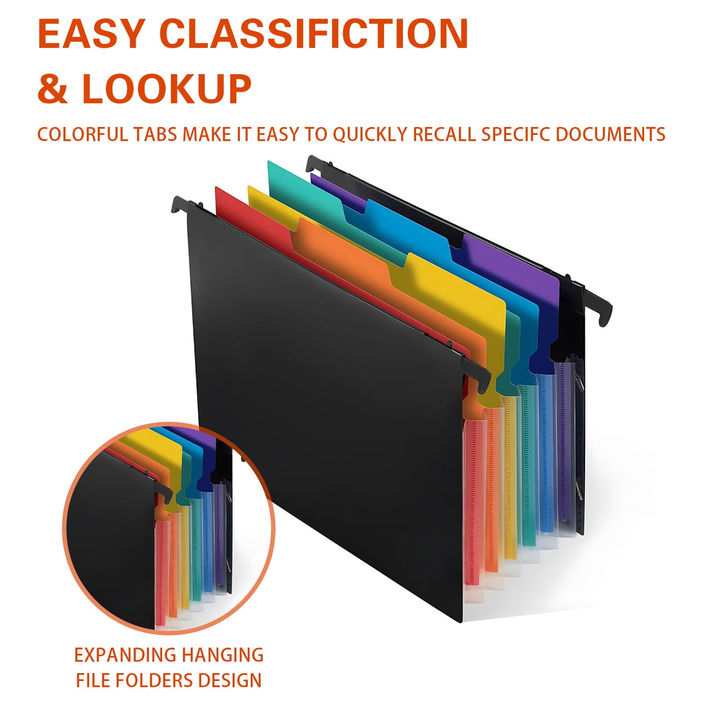 Ktinnead 3 Pack Expanding Hanging File Folders for Filing Cabinet 7 Pockets Accordian Dividers Folder Multi-Color Tabs Large Capacity Hangin - Image 5