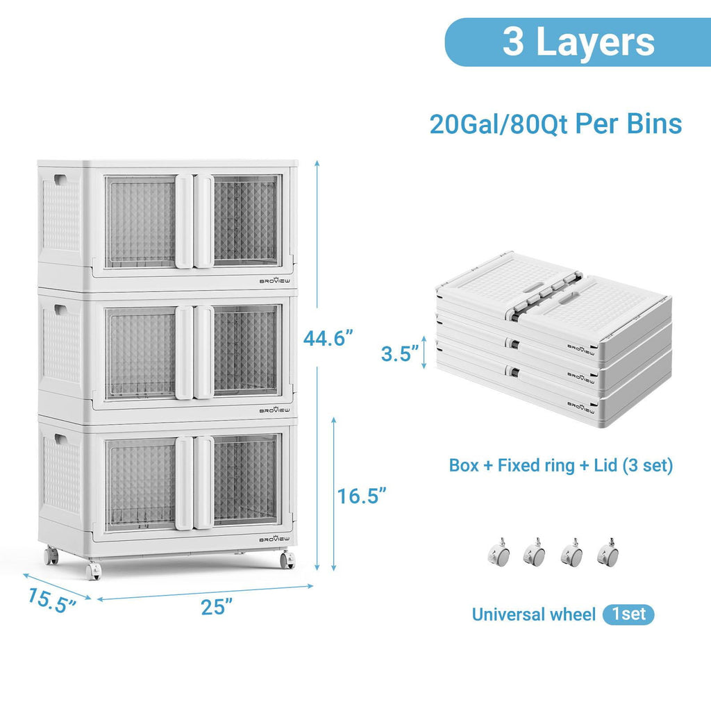 BROVIEW 240Qt Storage Bins with Lids, 60Gal Plastic Stackable Storage Bins with Doors, Wheels, Collapsible Closet Organizers and Storage, Fo - Image 2