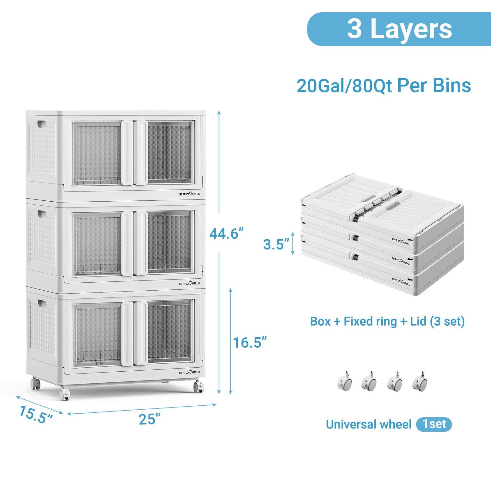 BROVIEW 240Qt Storage Bins with Lids, 60Gal Plastic Stackable Storage Bins with Doors, Wheels, Collapsible Closet Organizers and Storage, Fo - Image 2