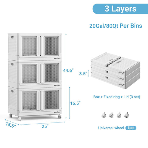 BROVIEW 240Qt Storage Bins with Lids, 60Gal Plastic Stackable Storage Bins with Doors, Wheels, Collapsible Closet Organizers and Storage, Fo - Image 2