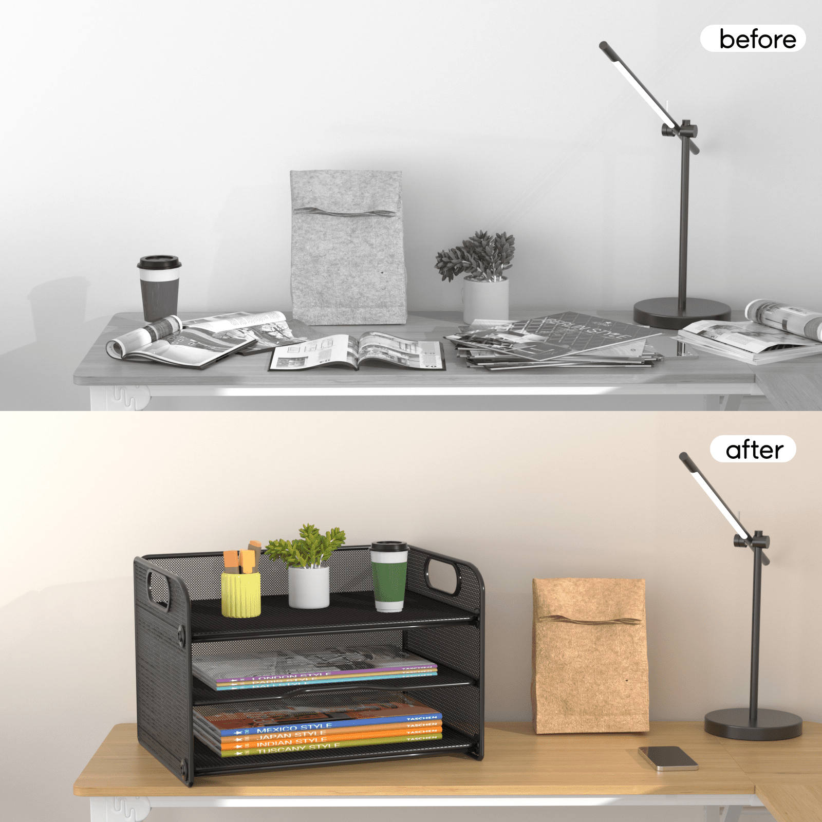 3 Tier Letter Tray Paper Organizer with Handle, Mesh Desk Organizer Paper Sorter File Rack Shelves, Black - Image 6