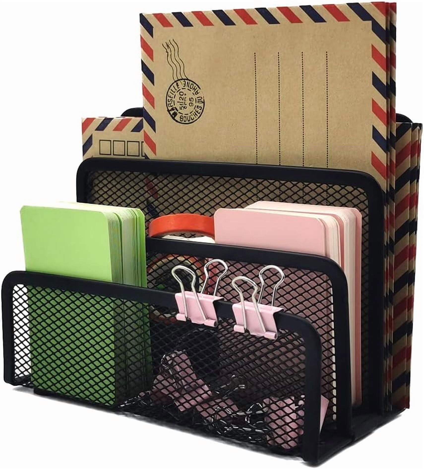 Organizer, Office Small Letter Sorter top File Organizer Metal Mesh with 3 Vertical Upright Compartments, Black 1 Pack - Image 4