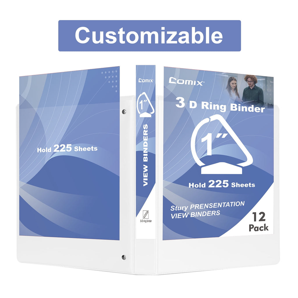 Comix Sturdy 1 inch D-Ring 3 Ring Binder with Clear Cover,Hold 225 Sheets, 12 Pack White 2mm-thick - Image 5