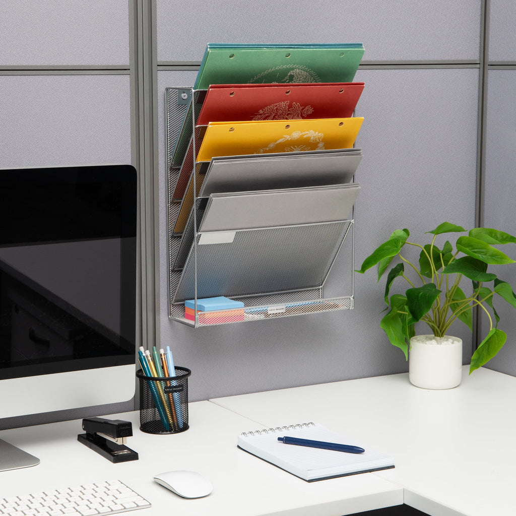 5-Tier Vertical File Storage, Desktop Organizer, Wall Mount, Office, Metal, Black - Image 2