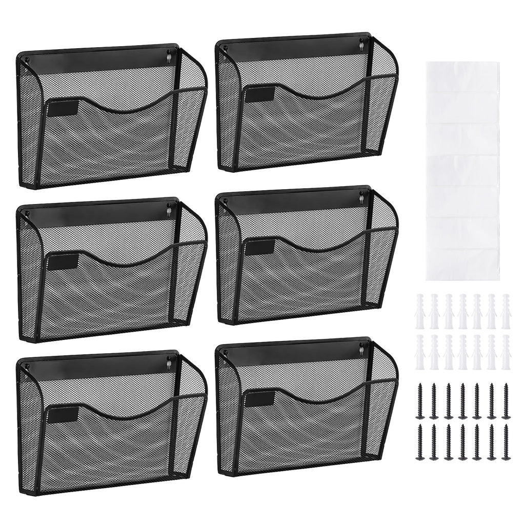KFFKFF Wall File Rack, 6-Unit Single Pocket Mesh Organizer, Wall-Hanging Magazine, Mail, Document & Paper Storage Folder, Metal Wall-Mounted - Image 6