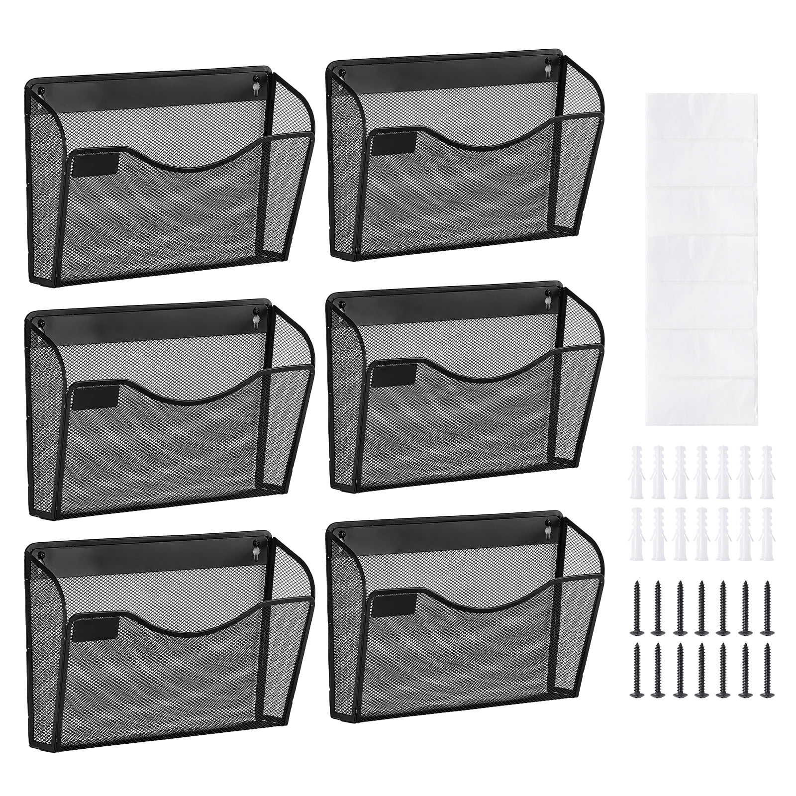 KFFKFF Wall File Rack, 6-Unit Single Pocket Mesh Organizer, Wall-Hanging Magazine, Mail, Document & Paper Storage Folder, Metal Wall-Mounted - Image 6