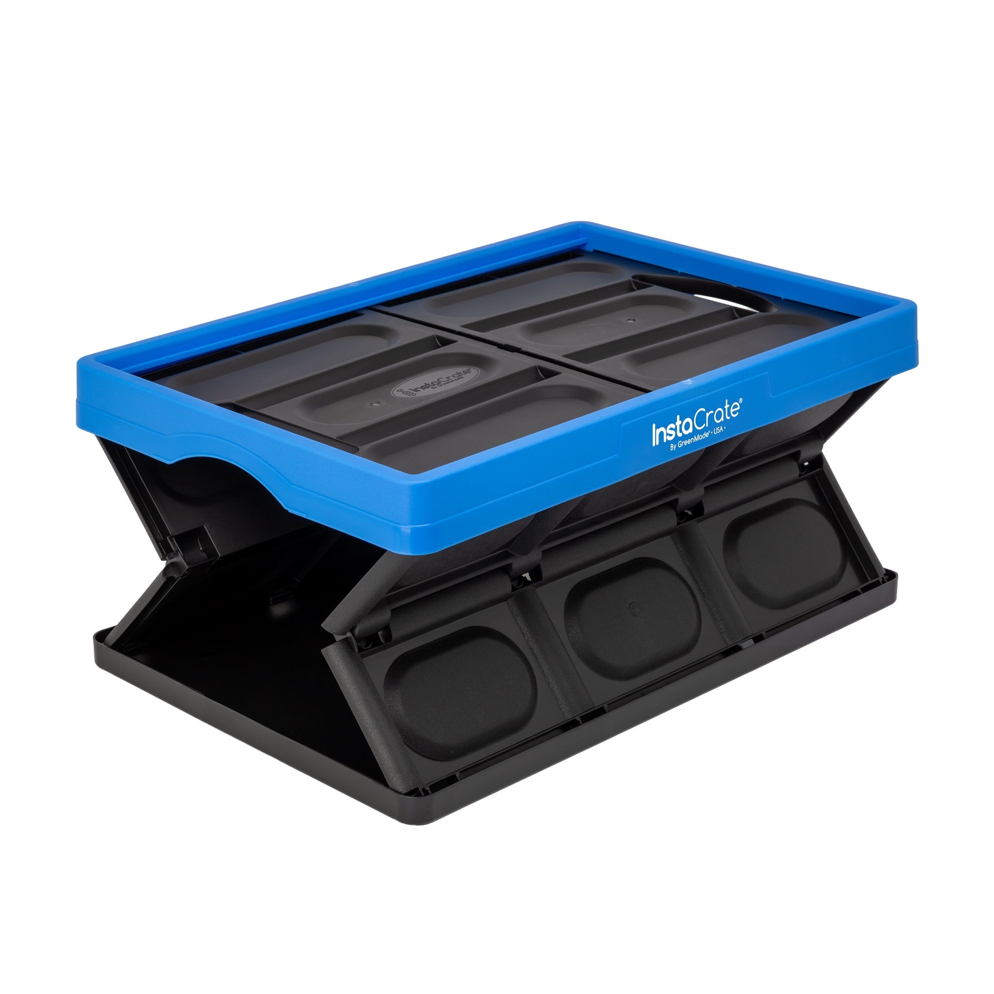 Instacrate 12-Gallon Collapsible Plastic Storage Bin with Handles, Black and Blue - Image 3