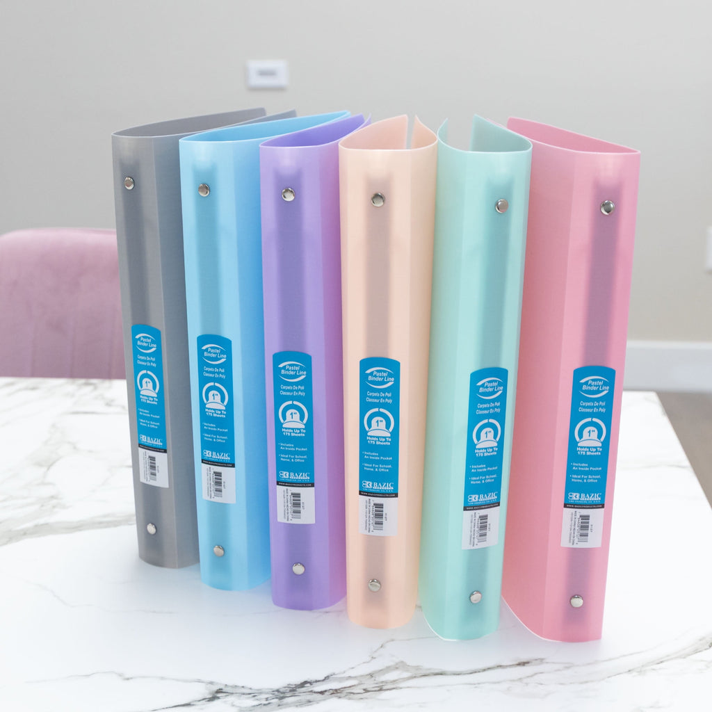 BAZIC 3 Ring Binder 1" Poly Binders Organizer - Pastel Color Soft Cover, Hold 175 Sheets, 6-Count - Image 6