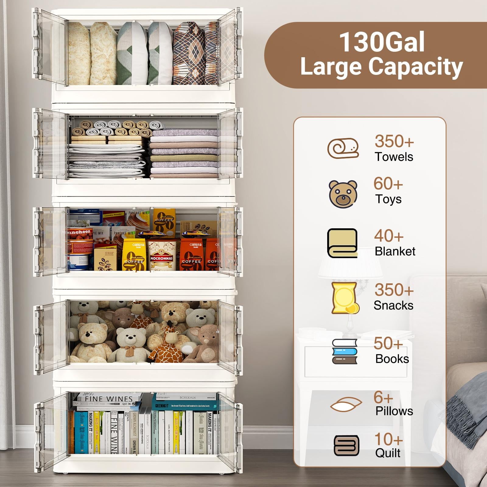 BROVIEW 460 QT Stackable Collapsible Storage Bins with Individual Lids, Wheels & Doors, Large Plastic Latching Boxes Closet Organizers and S - Image 3