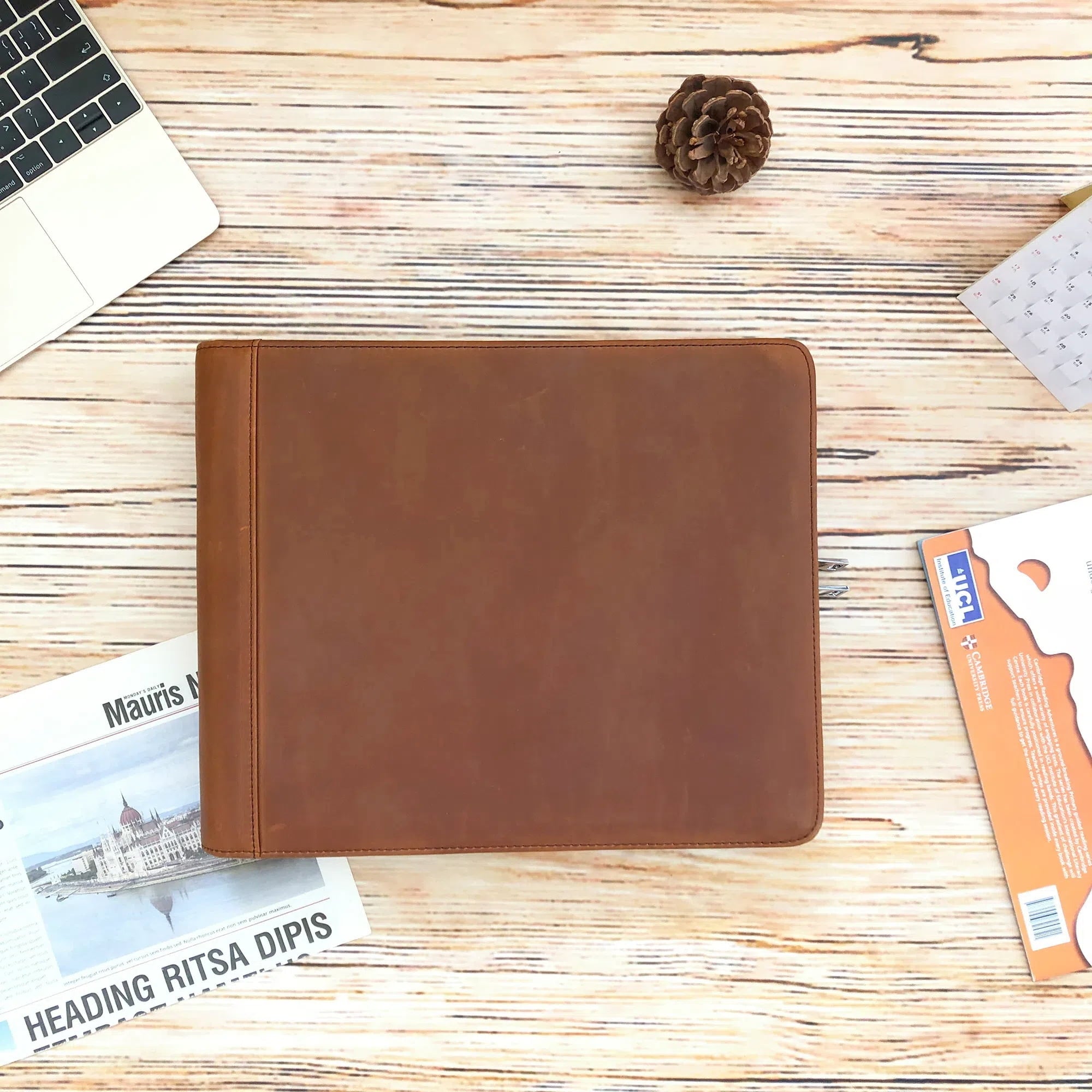 Business 3 Ring Check Binder, Genuine Leather Check Book Portfolio for 3 Holes or 9 Holes Checks, Check Book Binder f... - Image 2