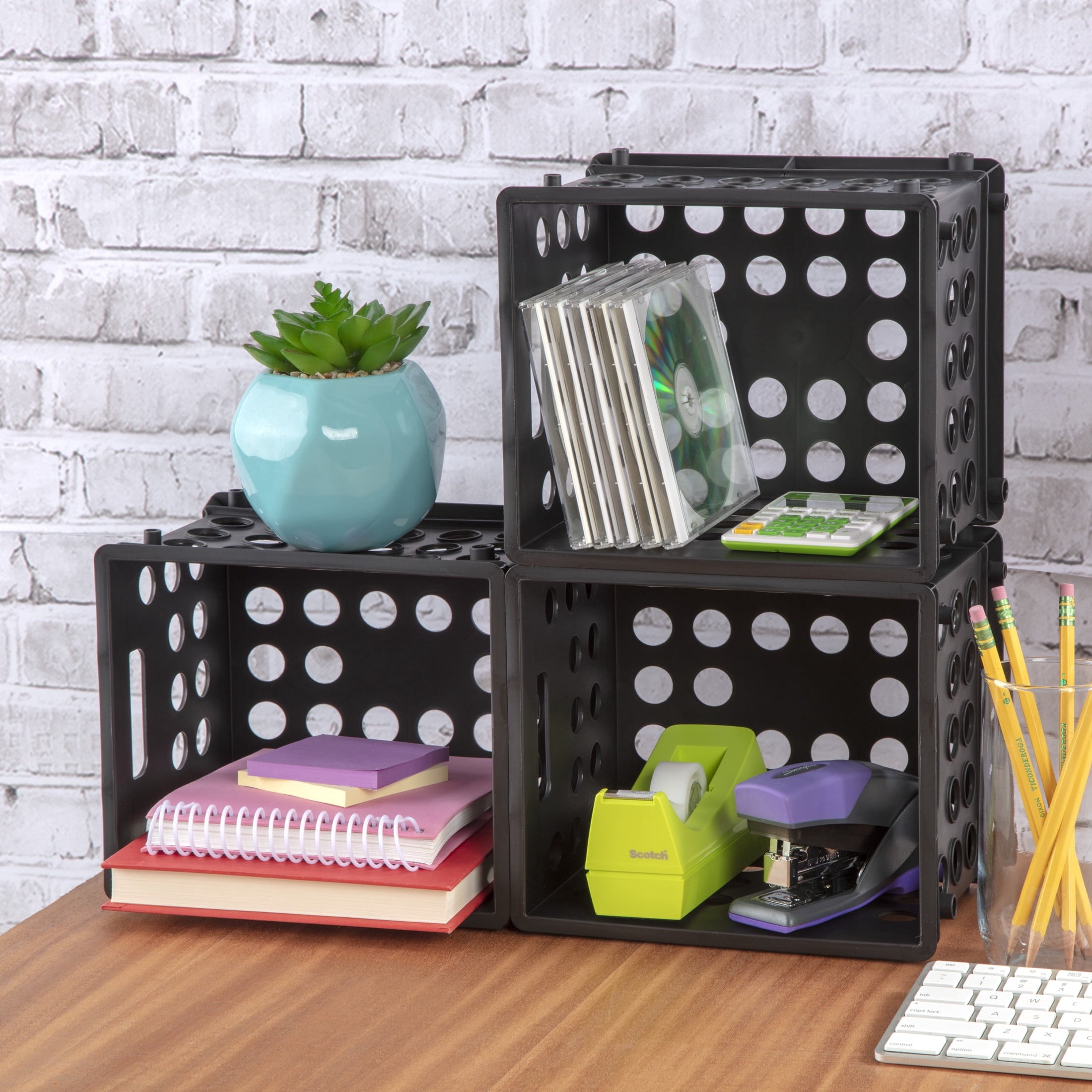 Mini Crate, Multi-Purpose Plastic Storage Bin with Through Handles, Stackable, Black - Image 3