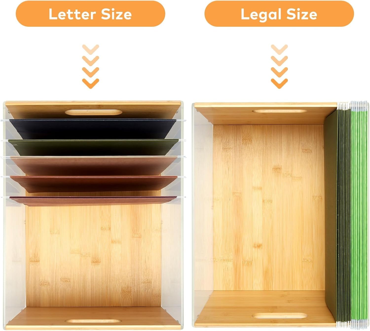 Bamboo Acrylic File Box Organizer, Hanging File Folder Storage Boxes, Decorative Document Crate Transparent Filing Bi... - Image 2
