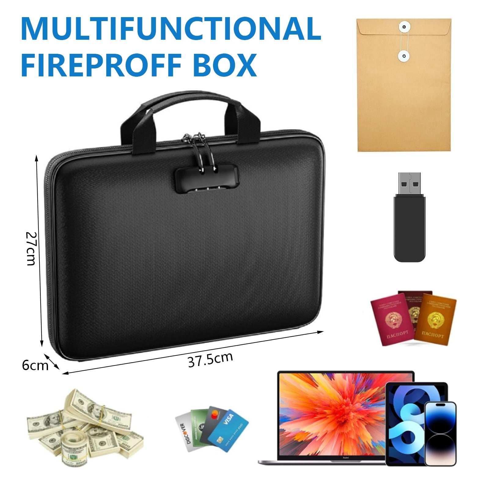 Box with Lock, Hard-Shell Case Box with 13 Pockets Accordion File Folder, Important Organizer for Letter A4 Files Lap... - Image 5