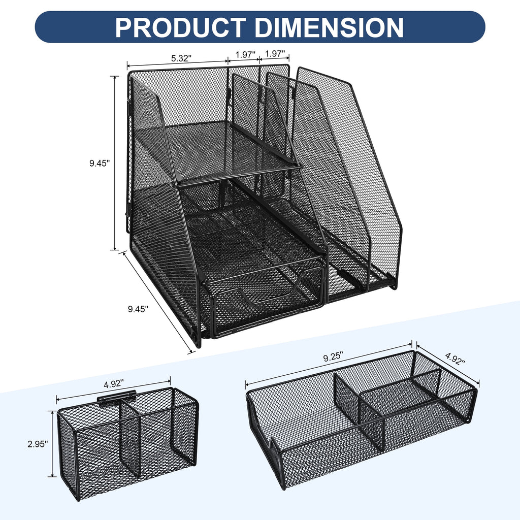 for with 2-Tier Paper Letter Tray, Drawer and 2 Pen Holder, Mesh top Organization with Magazine Holder for Office Sup... - Image 3