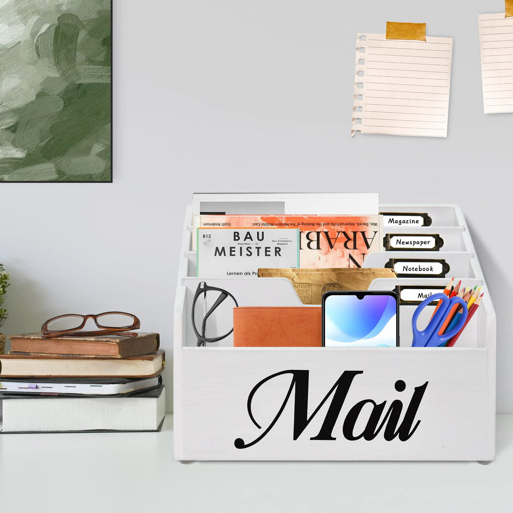 Rustic Mail Organizer for Desk, Mail Holder File Organizer Wall Mount, Office Accessories Mail Organizer Countertop w... - Image 4