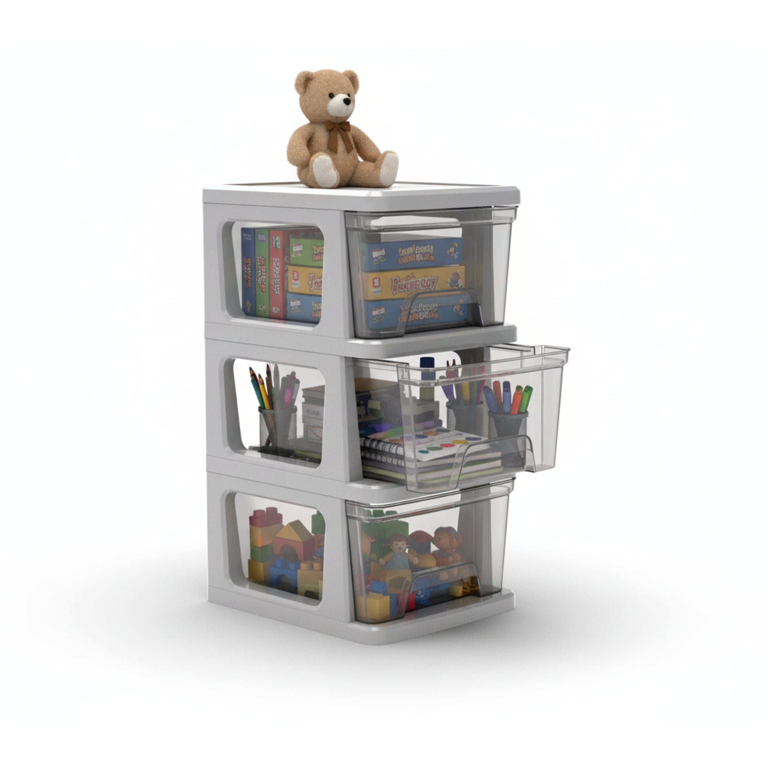 Knock Down Medium Storage Cart with Drawers, Silver Plastic - Image 5
