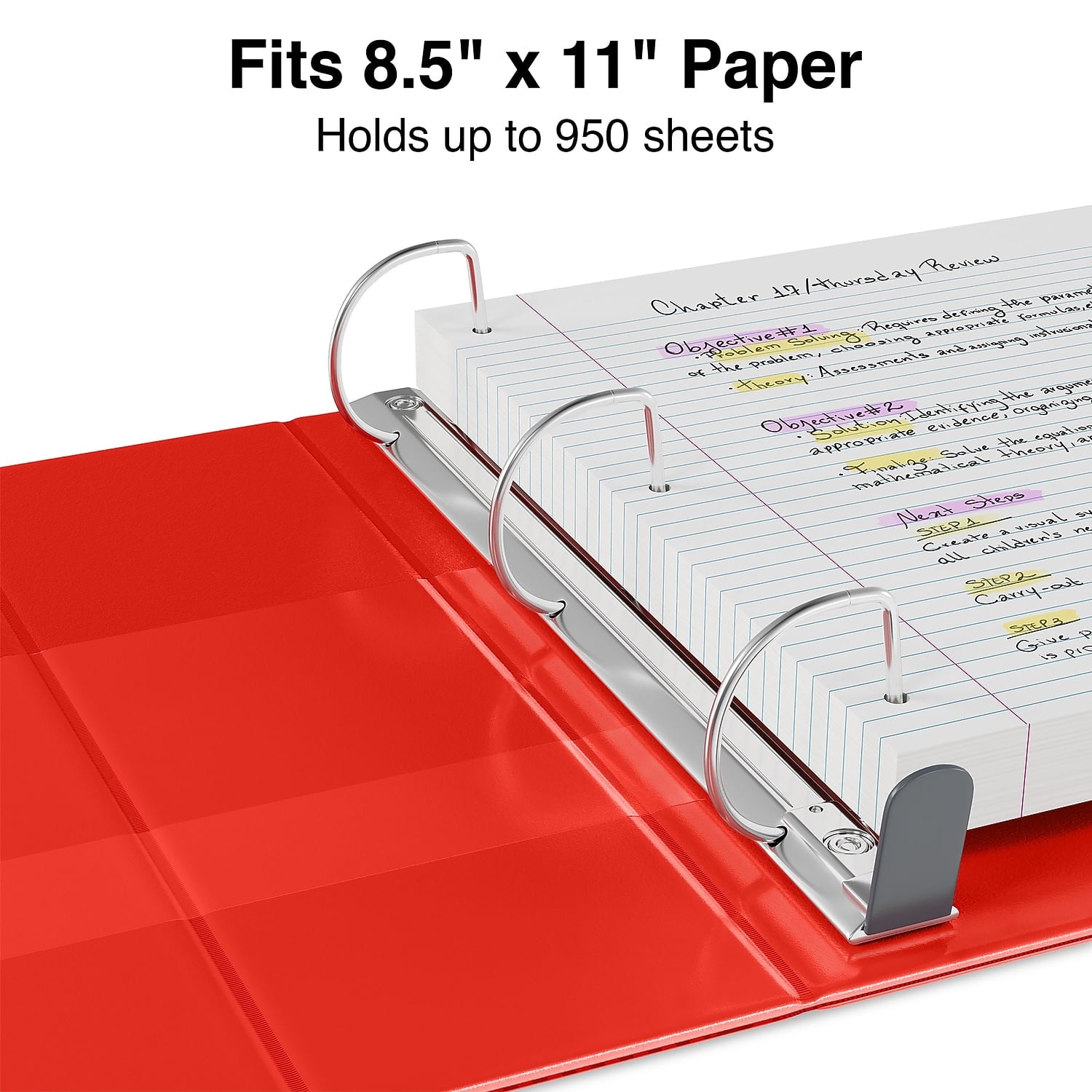 Heavy Duty 5" 3-Ring View Binder with D-Rings and Four Interior Pockets Red 2/Pack - Image 3