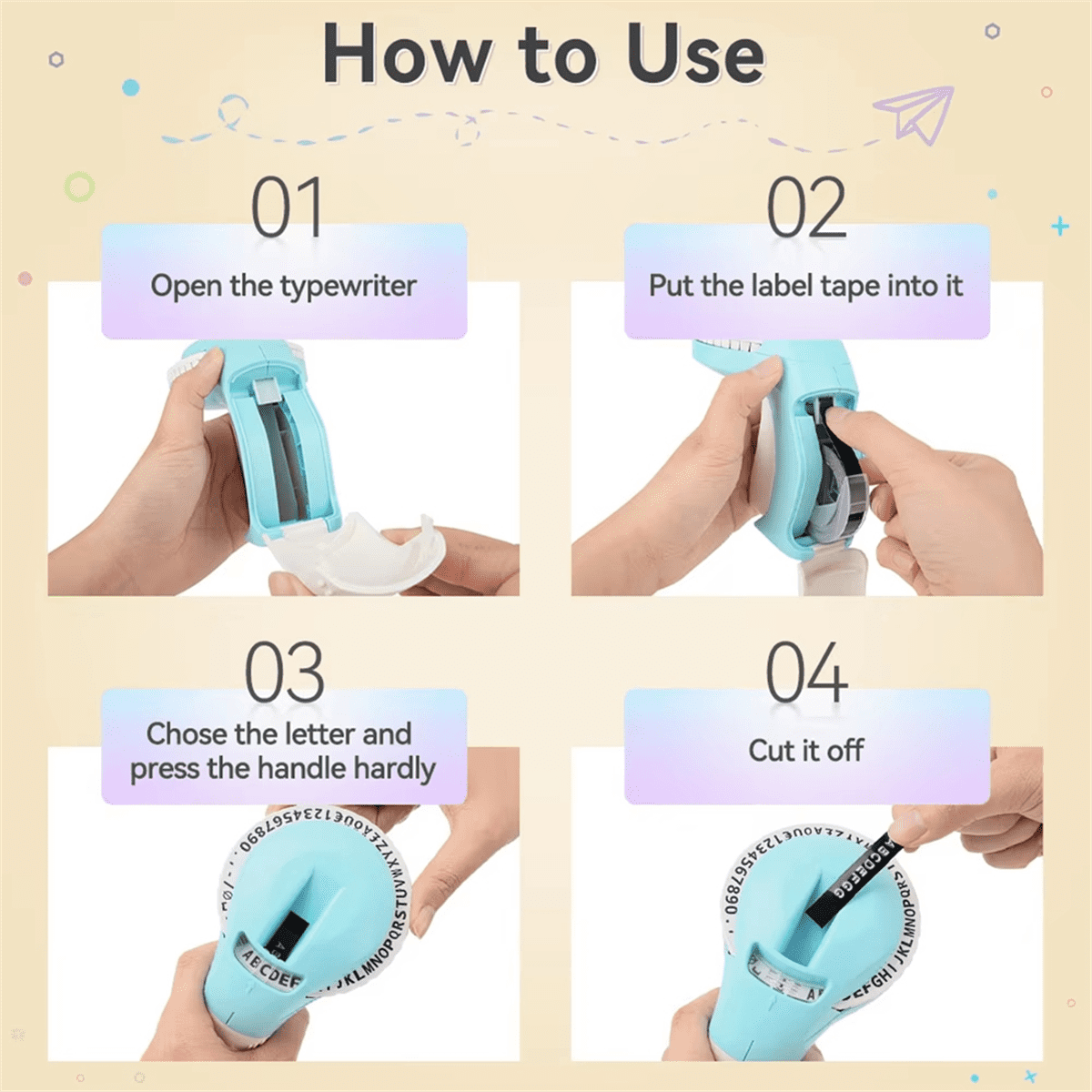 B90 Label Printer 3D Embossing Portable Manual Label Maker Labeling Machine 9mm,1 * Label Printer,Blue - Image 5