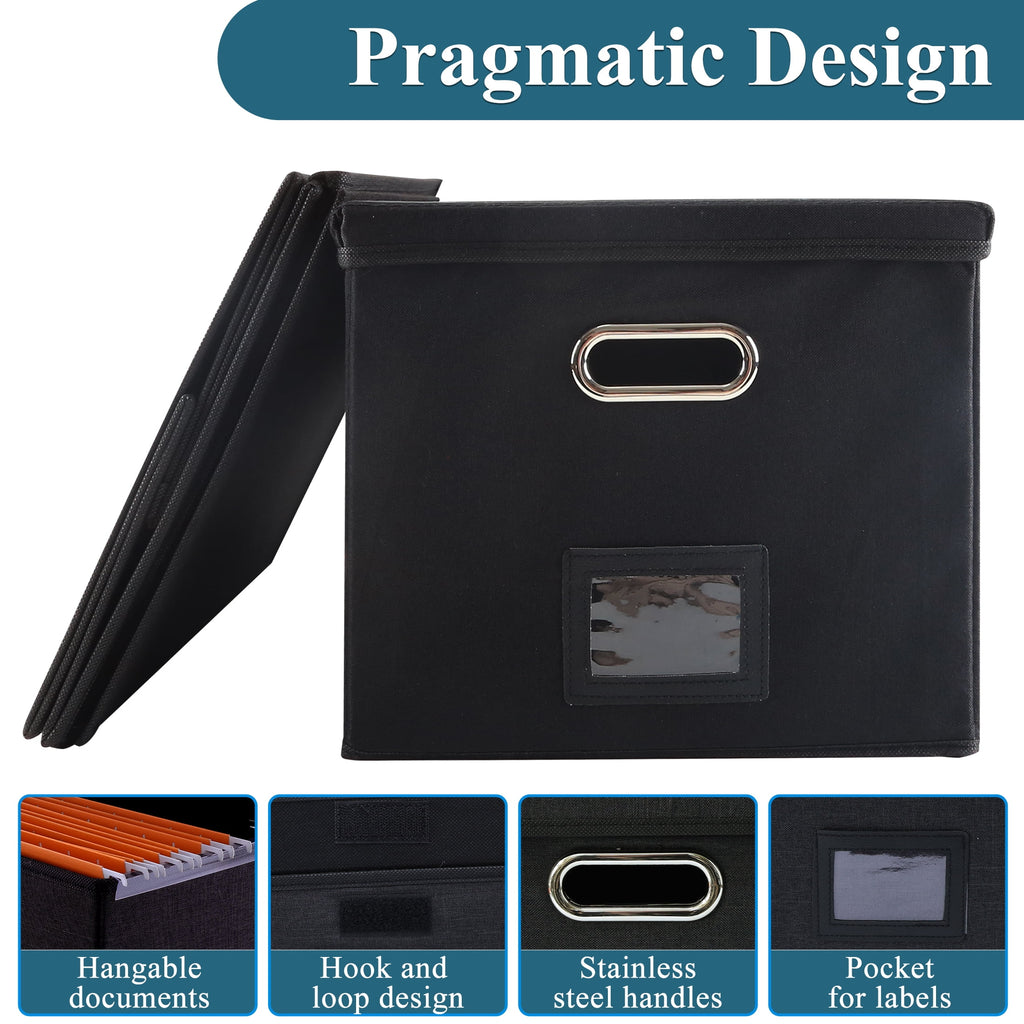 LANNEY File Organizer Box with Lid, Upgraded Portable Collapsible File Box, Document Organizer for Office Decor Home, Black - Image 5