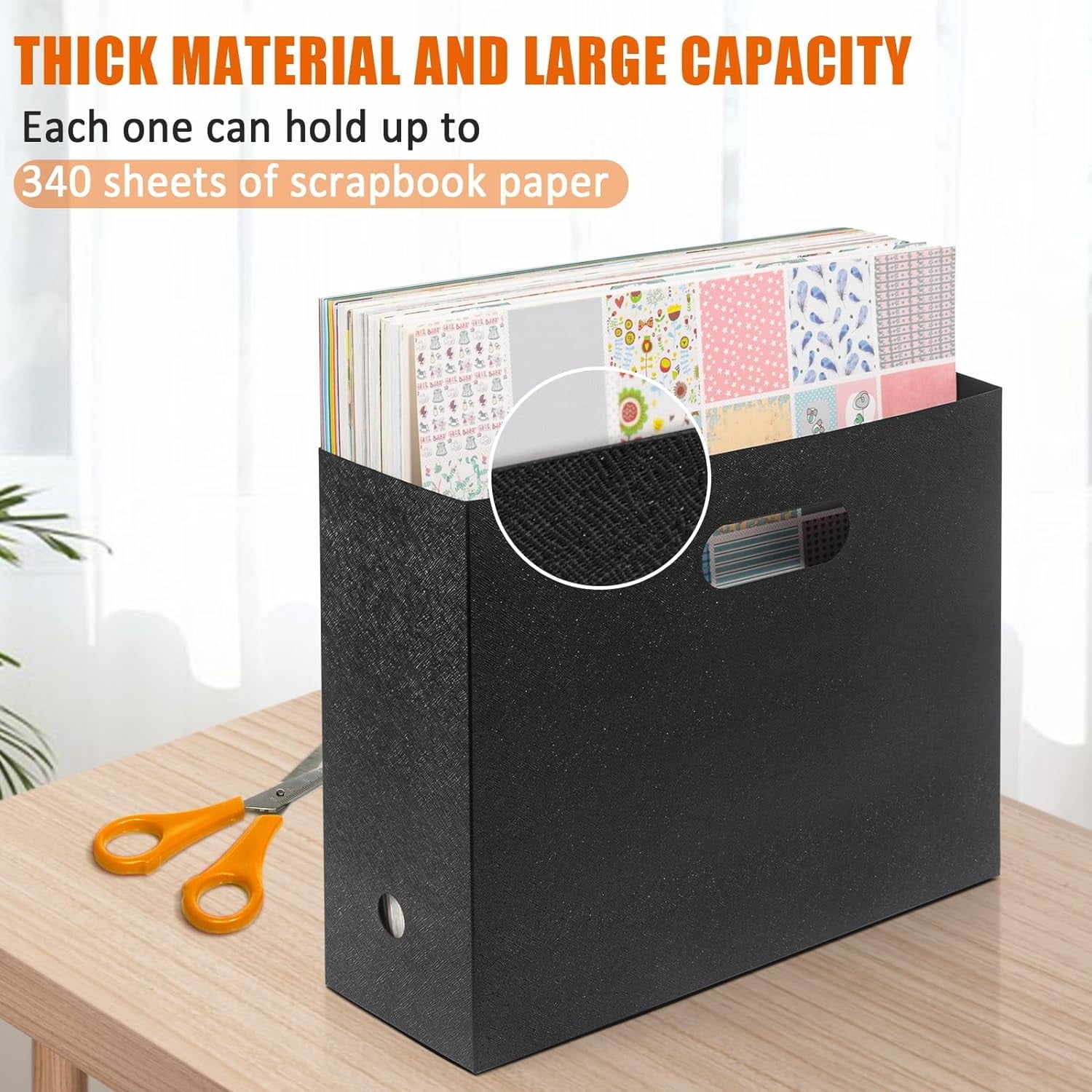 Foldable Scrapbook Paper Storage Organizer, 12x12 Scrapbook Paper Storage, Plastic File Organizer, Black, 3 Pack - Image 2