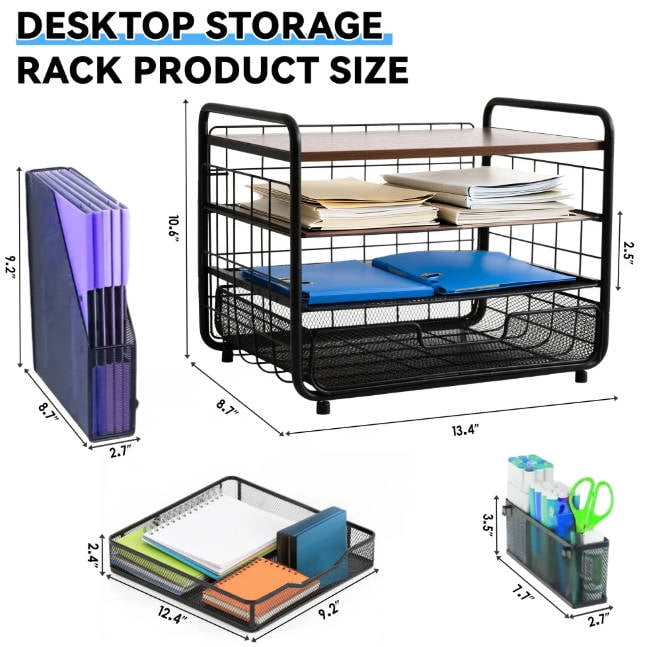 4-Tier Desk Organizer,Metal Desktop File Organizer with Drawer and Pen Holder,Office Supplies - Image 6