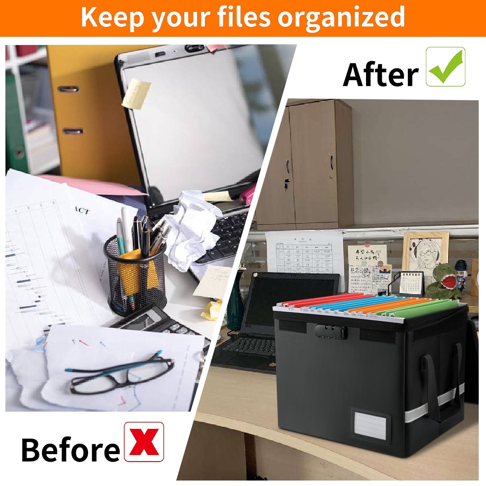 Fireproof File Box with Lock, Portable Document Organizer Box with Water-Resistant Zipper, Collapsible File Box for H... - Image 4