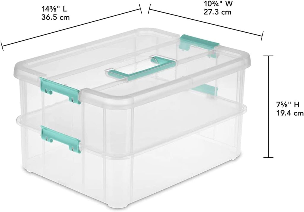 Stack and Carry 2 Layer Handle Box  Stackable Plastic Small  Container with Latching Lid  Bin to  Crafts  Clear  4-Pack - Image 5