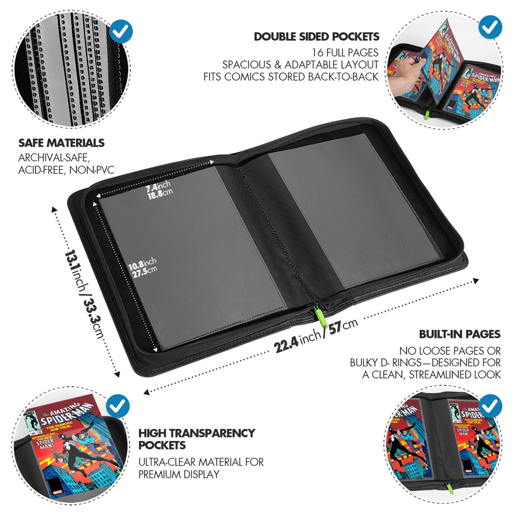 Comic Book Binder, 1 Pocket, Holds 32 Comic Book, Black and Black - Image 3