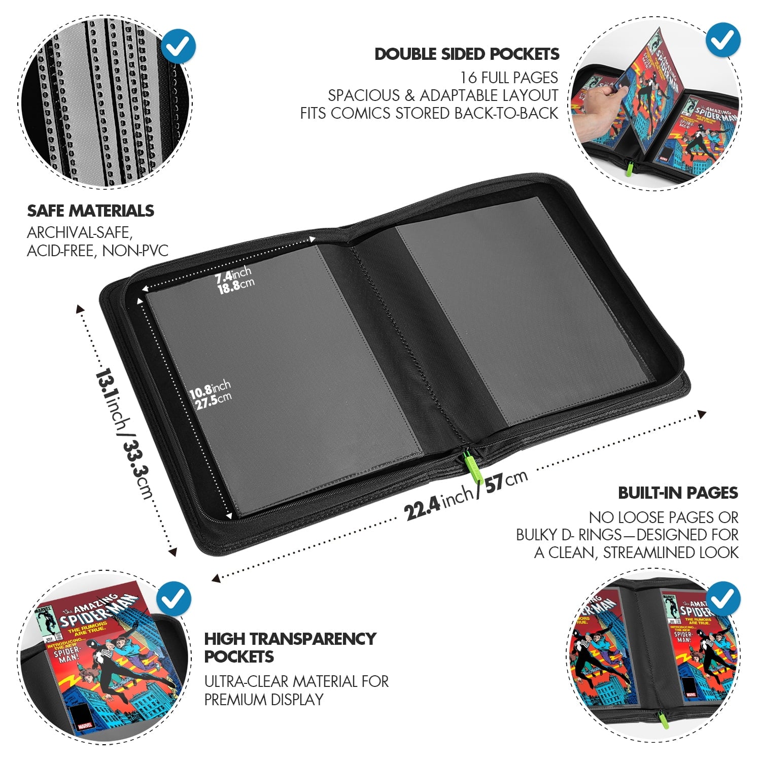 Comic Book Binder, 1 Pocket, Holds 32 Comic Book, Black and Black - Image 3